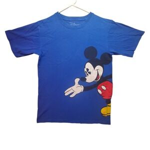Disney Mickey Mouse Blue Wrap Around Graphic T-Shirt Men Size Small Double Sided